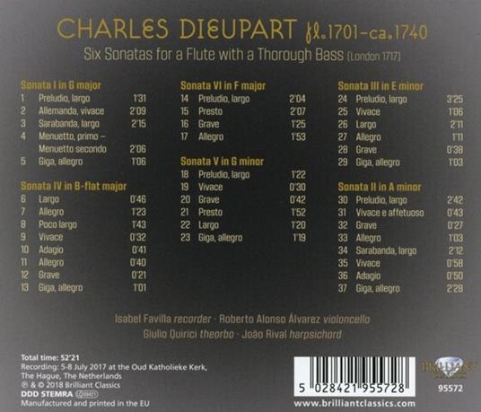 Six Sonatas for a Flute with a Thorought Bass - CD Audio di Francis Charles Dieupart - 2