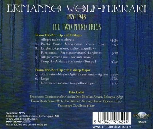 The Two Piano Trios. Trii con pianoforte e archi - CD Audio di Ermanno Wolf-Ferrari,Trio Archè - 2