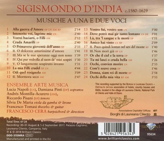 Musiche a una e due voci - CD Audio di Sigismondo D'India,Francesco Cera - 2