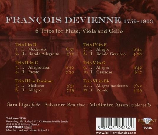 Trii per flauto viola e violoncello n.1, n.2, n.3, n.4, n.5, n.6 - CD Audio di François Devienne,Sara Ligas - 2