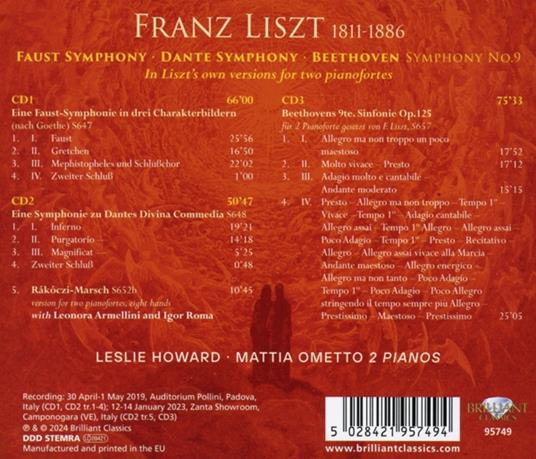 Faust Symphony - Dante Symphony - Beethoven Symphony n.9 - CD Audio di Franz Liszt,Leslie John Howard - 2