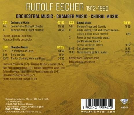 Opere Per Orchestra, Corali E Da Camera - CD Audio di Riccardo Chailly,Rudolf Escher - 2