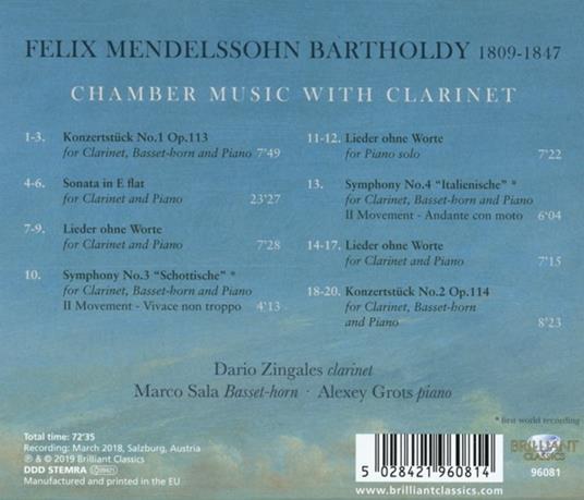 Musica da camera con clarinetto - CD Audio di Felix Mendelssohn-Bartholdy,Dario Zingales - 2