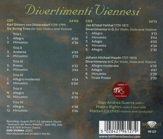 Divertimenti Viennesi - 6 Trii Per Archi - CD Audio di Karl Ditters Von Dittersdorf - 2