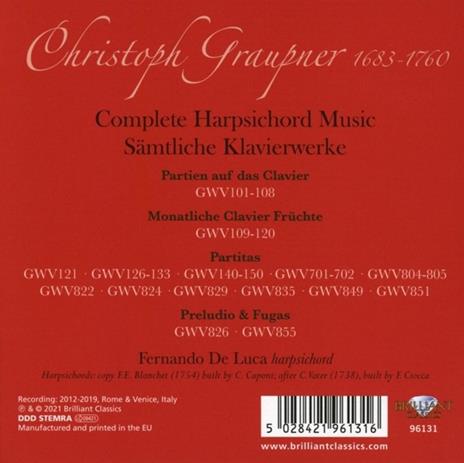 Complete Harpsichord Music - CD Audio di Johann Christoph Graupner,Fernando De Luca - 2