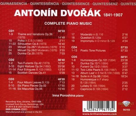 Complete Piano Music - "Quintessence - CD Audio di Antonin Dvorak,Inna Poroshina - 2