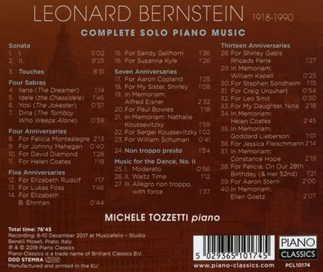 Musica completa per pianoforte - CD Audio di Leonard Bernstein,Michele Tozzetti - 2