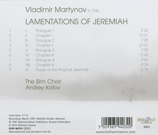 Lamentazioni di Geremia - CD Audio di Vladimir Martynov - 2