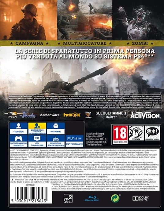 Call of Duty: WW2 - PS4 - gioco per PlayStation4 - Activision - Sparatutto  - Videogioco