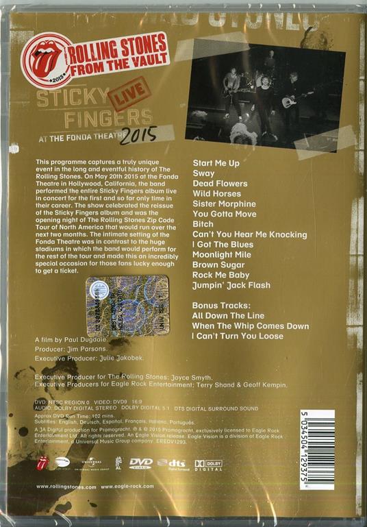 Sticky Fingers Live at the Fonda Theatre 2015 (DVD) - Rolling Stones - CD |  IBS