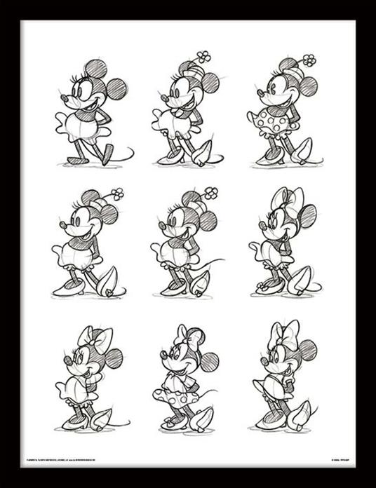 Stampa in cornice 30 x 40 cm Minnie Mouse. Sketched. Multi