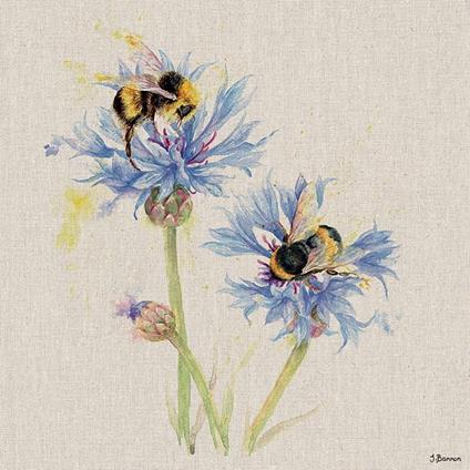 Jane Bannon: Bees On Cornflowers (Stampa Su Tela 30X30 Cm)