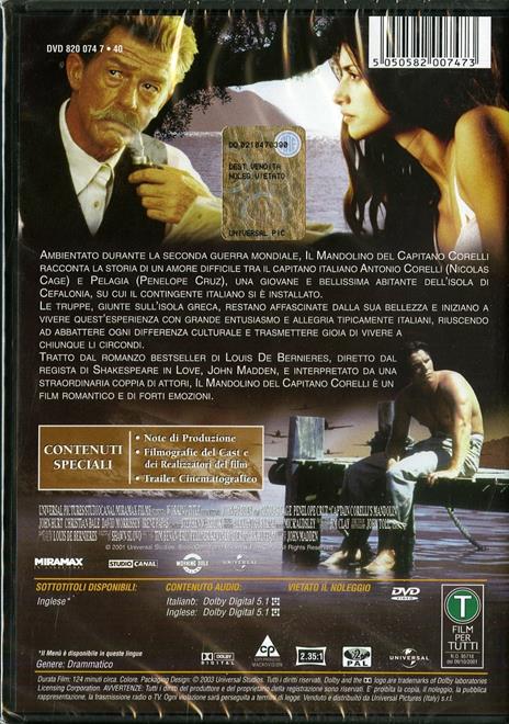 Il mandolino del capitano Corelli - DVD - Film di John Madden Drammatico |  IBS
