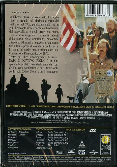 Nato il quattro luglio di Oliver Stone - DVD - 2