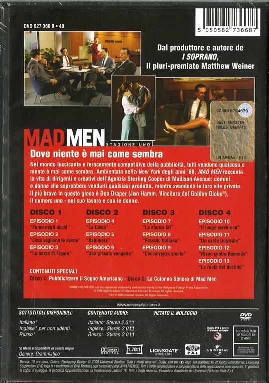 Mad Men. Stagione 1 (4 DVD) di Alan Taylor,Ed Bianchi,Tim Hunter,Lesli Linka Glatter - DVD - 2