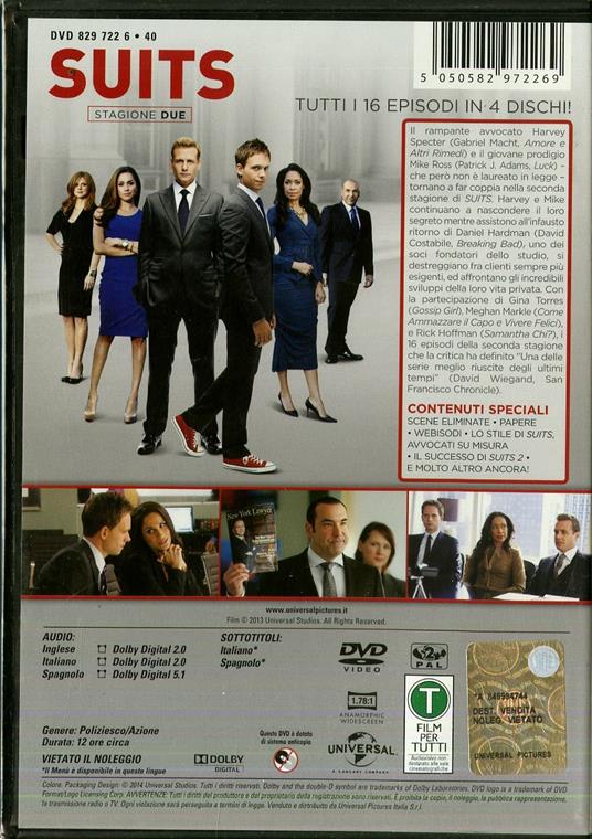 Suits. Stagione 2 (3 DVD) - DVD - Film di Kevin Bray , Michael Smith Giallo  | IBS