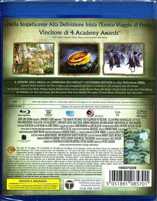 Il Signore degli anelli. La compagnia dell'anello (2 Blu-ray) - Blu-ray -  Film di Peter Jackson Fantastico | IBS