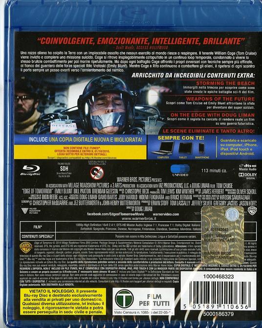 Edge of Tomorrow. Senza domani di Doug Liman - Blu-ray - 2