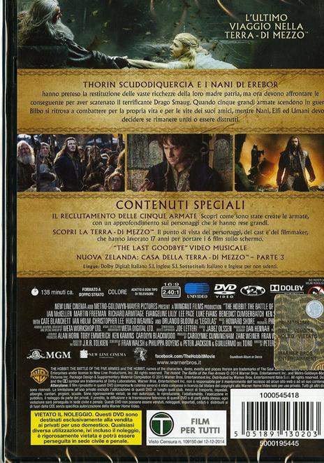 Lo Hobbit. La battaglia delle cinque armate (2 DVD) - DVD - Film di Peter  Jackson Fantastico | IBS