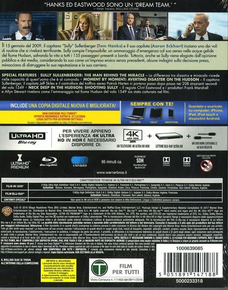 Sully (Blu-ray + Blu-ray 4K Ultra HD) di Clint Eastwood - Blu-ray + Blu-ray Ultra HD 4K - 2