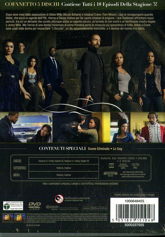 Sleepy Hollow. Stagione 3. Serie TV ita (5 DVD) - DVD - Film di Russell Lee  Fine , Paul A. Edwards Fantastico | IBS