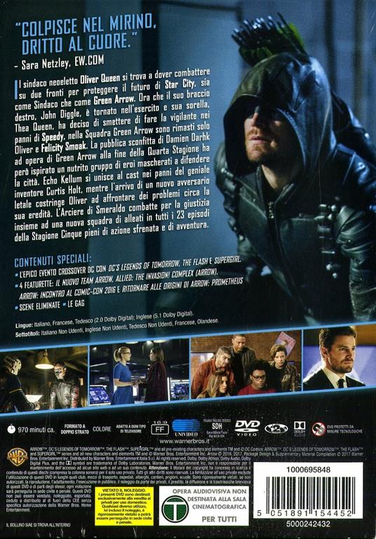 Arrow. Stagione 5. Serie TV ita (5 DVD) - DVD - Film di John Behring ,  Michael Schultz Avventura | IBS