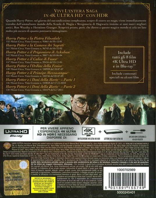 Harry Potter Collection 8 film (Blu-ray Ultra HD 4K) - Blu-ray + Blu-ray  Ultra HD 4K - Film di Chris Columbus , Alfonso Cuaron Fantasy e fantascienza