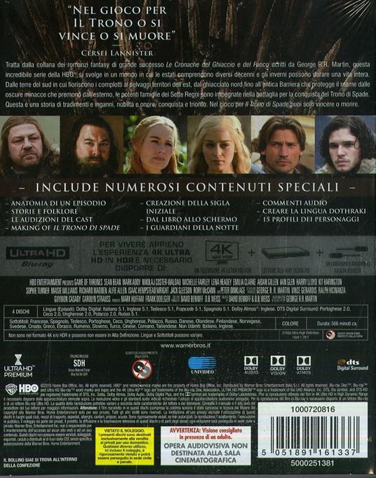 Il trono di spade. Game of Thrones. Stagione 1. Serie TV ita (4 Blu-ray  Ultra HD 4K) - Blu-ray Ultra HD 4K - Film di Timothy Van Patten , Brian  Kirk Fantastico | IBS