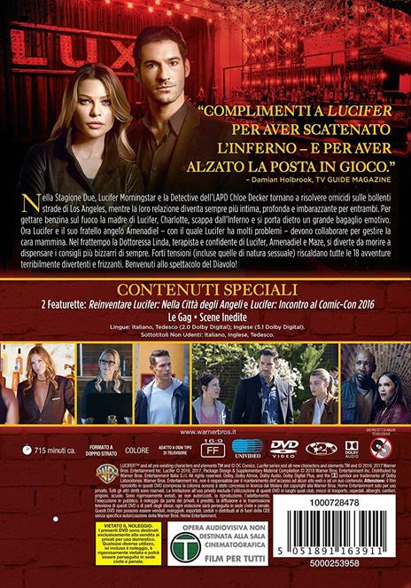 Lucifer. Stagione 2. Serie TV ita (3 DVD) di Len Wiseman,Nathan Hope,Greg Beeman,Karen Gaviola - DVD - 2