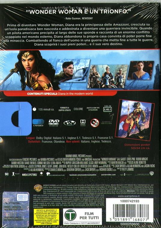 Wonder Woman. Movie Poster (DVD) di Patty Jenkins - DVD - 2