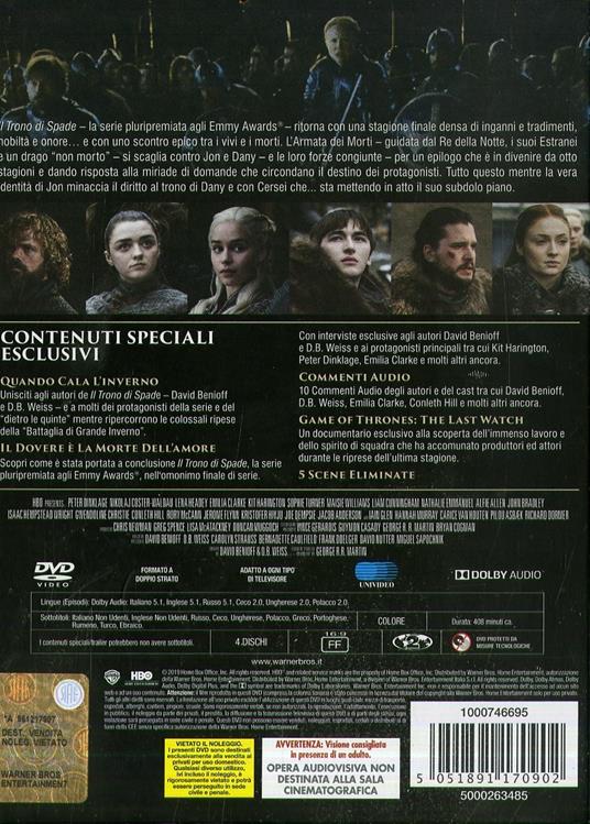 Il trono di spade. Game of Thrones. Stagione 8. Serie TV ita (3 DVD) - DVD  - Film di David Nutter , Miguel Sapochnik Fantastico | IBS