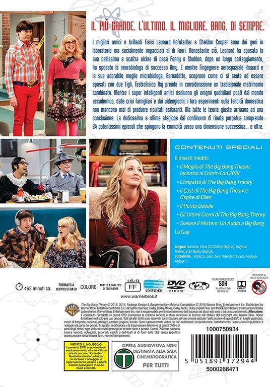 The Big Bang Theory. Stagione 12. Serie TV ita (3 DVD) - DVD - Film di Mark  Cendrowski , Peter Chakos Commedia | IBS