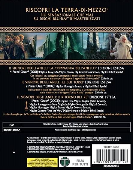 vendita DVD, Blu-Ray, 4K e UHD: Il Signore degli anelli La  Trilogia - Extended Edition (6 Blu-Ray Disc + 9 DVD)