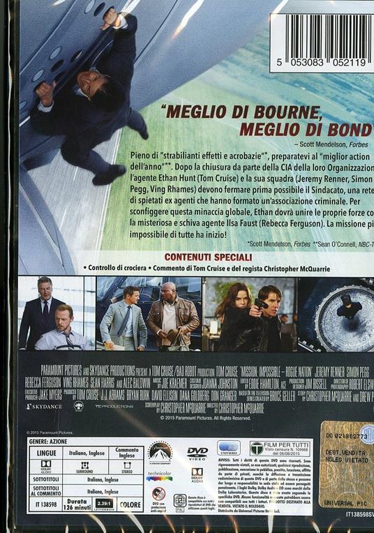 Mission: Impossible. Rogue Nation di Christopher McQuarrie - DVD - 6