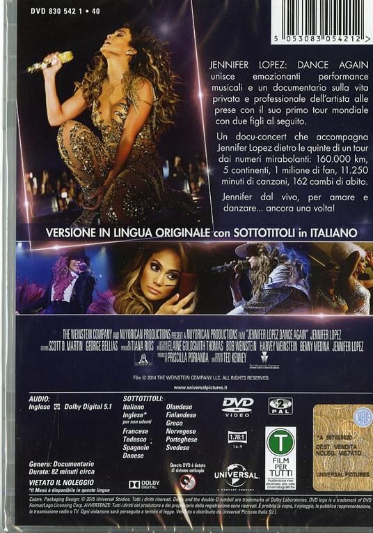 Jennifer Lopez. Dance Again - DVD - Film di Ted Kenney Musicale | IBS