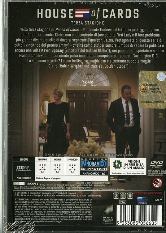 House of Cards. Stagione 3 (Serie TV ita) (4 DVD) di James Foley,Carl Franklin,Allen Coulter - DVD - 2