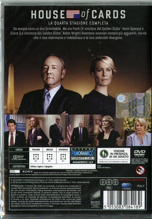 House of Cards. Stagione 4 (Serie TV ita) (4 DVD) - DVD - Film di James  Foley , Carl Franklin Drammatico | IBS