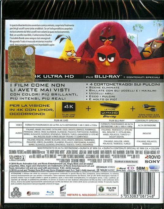 Angry Birds. Il film (Blu-ray + Blu-ray 4K Ultra HD) - Blu-ray + Blu-ray  Ultra HD 4K - Film di Clay Kaytis , Fergal Reilly Animazione | IBS