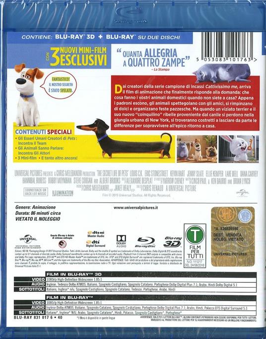 Pets. Vita da animali 3D (Blu-ray + Blu-ray 3D) - Blu-ray + Blu-ray 3D -  Film di Yarrow Cheney , Chris Renaud Bambini e ragazzi