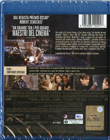 Allied. Un'ombra nascosta (Blu-ray) di Robert Zemeckis - Blu-ray - 2