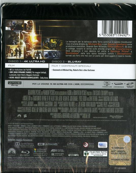 Transformers 2. La vendetta del caduto (Blu-ray + Blu-ray 4K Ultra HD) di Michael Bay - 2