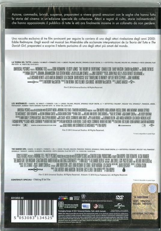Eddie Redmayne Master Collection. La teoria del tutto - Les Misérables -  The Danish Girl (3 DVD) - DVD - Film di Tom Hooper , James Marsh Drammatico  | IBS