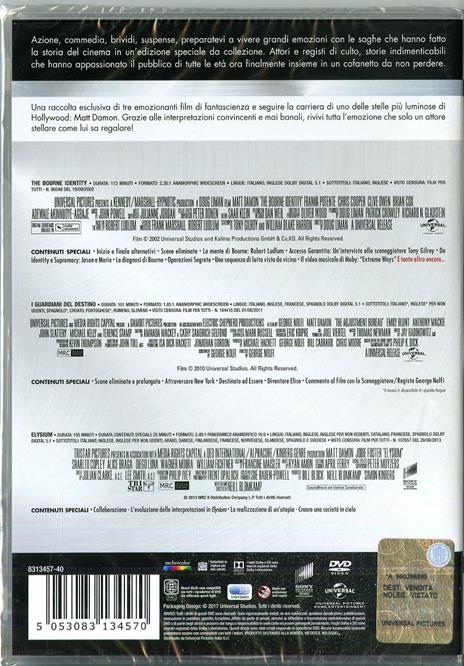 Matt Damon Master Collection. The Bourne Identity - Elysium - I guardiani del destino (3 DVD) di Neill Blomkamp,Doug Liman,George Nolfi - 2