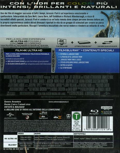 Jurassic Park (Blu-ray + Blu-ray 4K Ultra HD) di Steven Spielberg - Blu-ray + Blu-ray Ultra HD 4K - 2