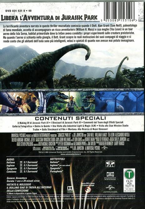 Jurassic Park 3 (DVD) di Joe Johnston - DVD - 2