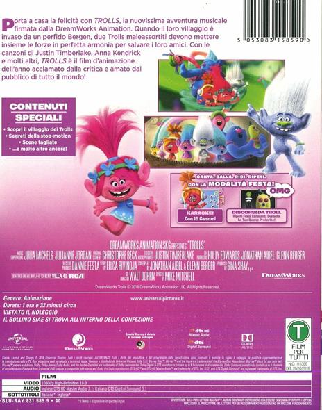 Trolls (Blu-ray) di Mike Mitchell,Walt Dohrn - Blu-ray - 2