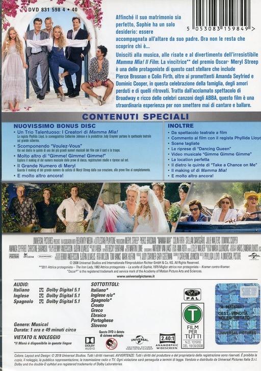 Mamma Mia 10th Anniversary Edition Con Bonus Disc 2 Dvd Dvd Film Di Phyllida Lloyd