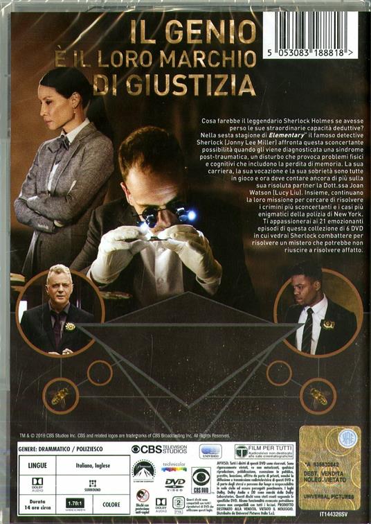 Elementary. Stagione 6. Serie TV ita (6 DVD) di Andrew Bernstein,John David Coles,Peter Werner - DVD - 2