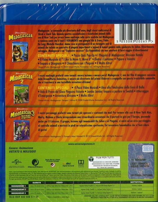 Madagascar Collection 1-3 (3 Blu-ray) di Eric Darnell,Tom McGrath - 2