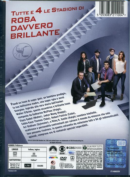 Scorpion. Collezione completa. Serie TV ita. Stagioni 1-4 (DVD) - DVD -  Film di Sam Hill , Mel Damski Giallo | IBS